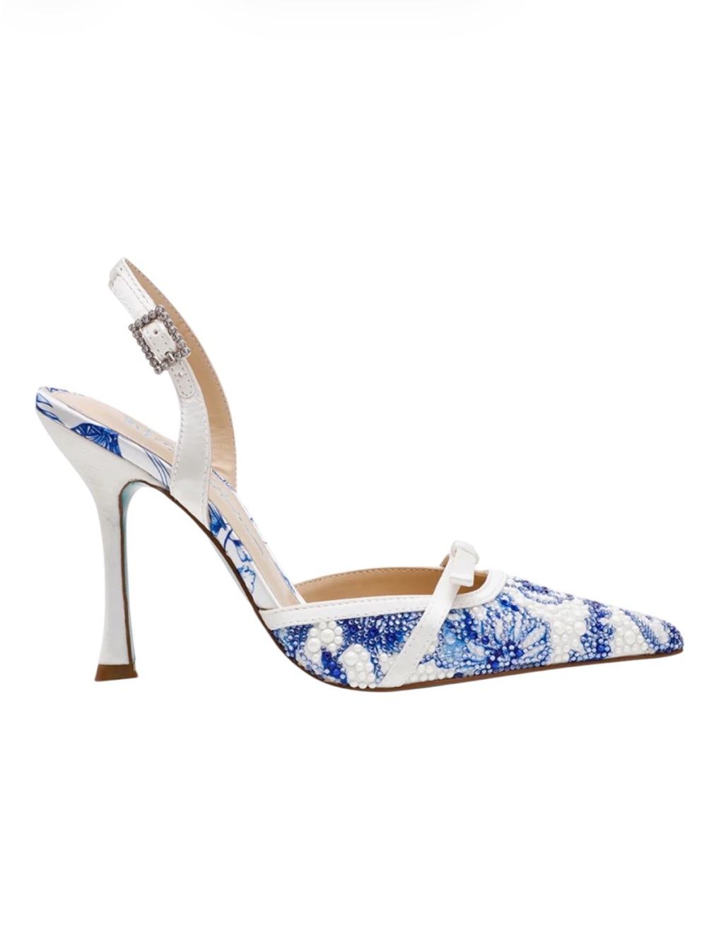 Betsey Johnson Rosa Blue White Floral Rhinestone Heels Size 8 NEW